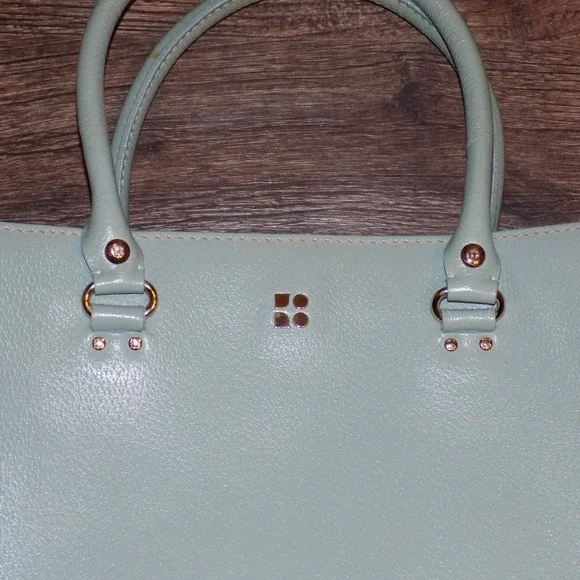 Kate Spade Pebbled Leather Satchel Women Medium Mint Green Good Triple Section - Picture 2 of 16
